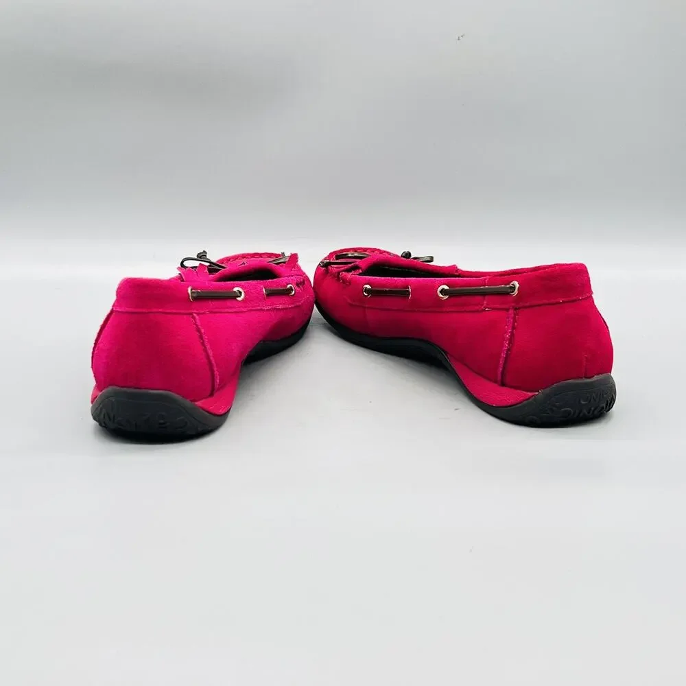 Vionic Shoes Womens 8.5 Pink Suede Petaluma Boat Flats Bow Slip On Comfort